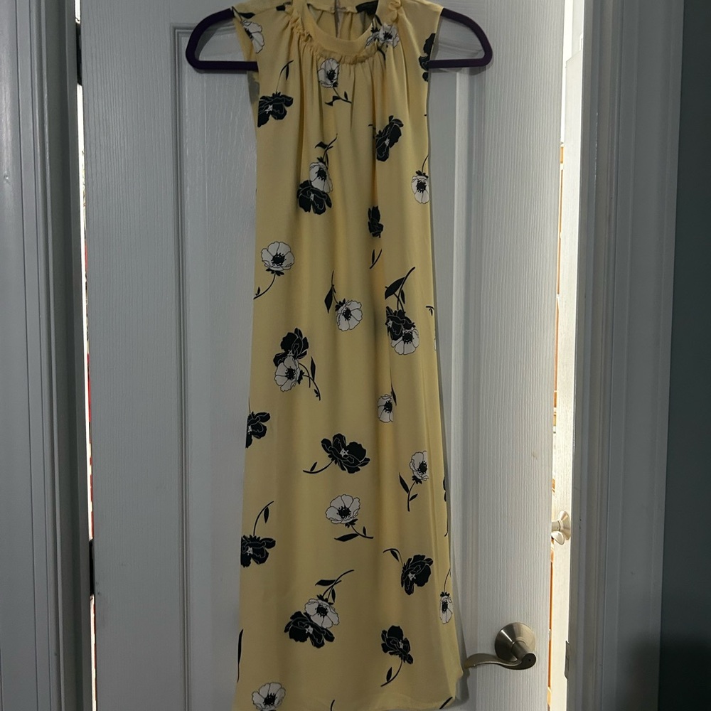 Ann Taylor Cream and Black Floral Midi Dress